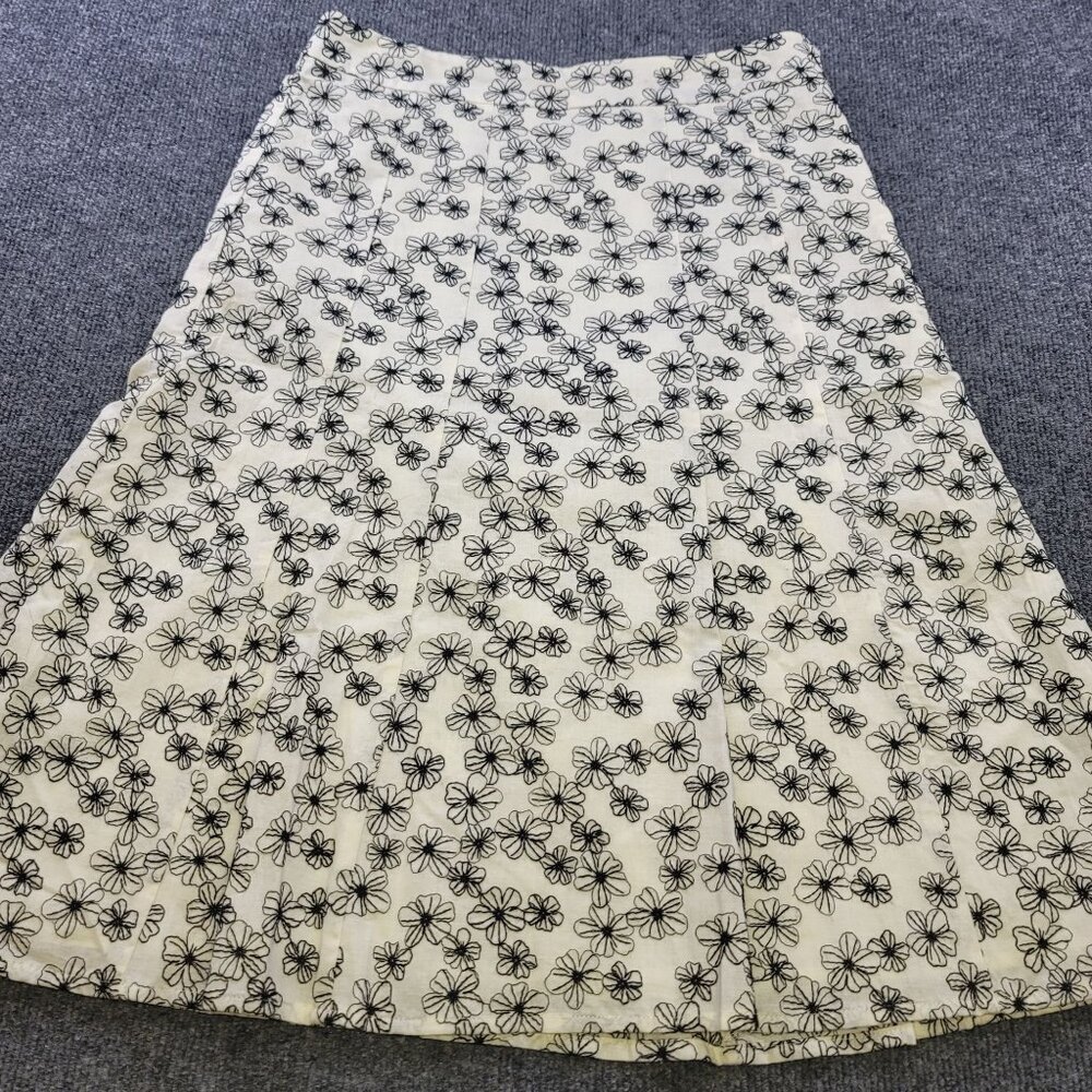 Preswick & Moore Women's Lined Floral Embroidered Midi Cotton Side Zip Skirt 8